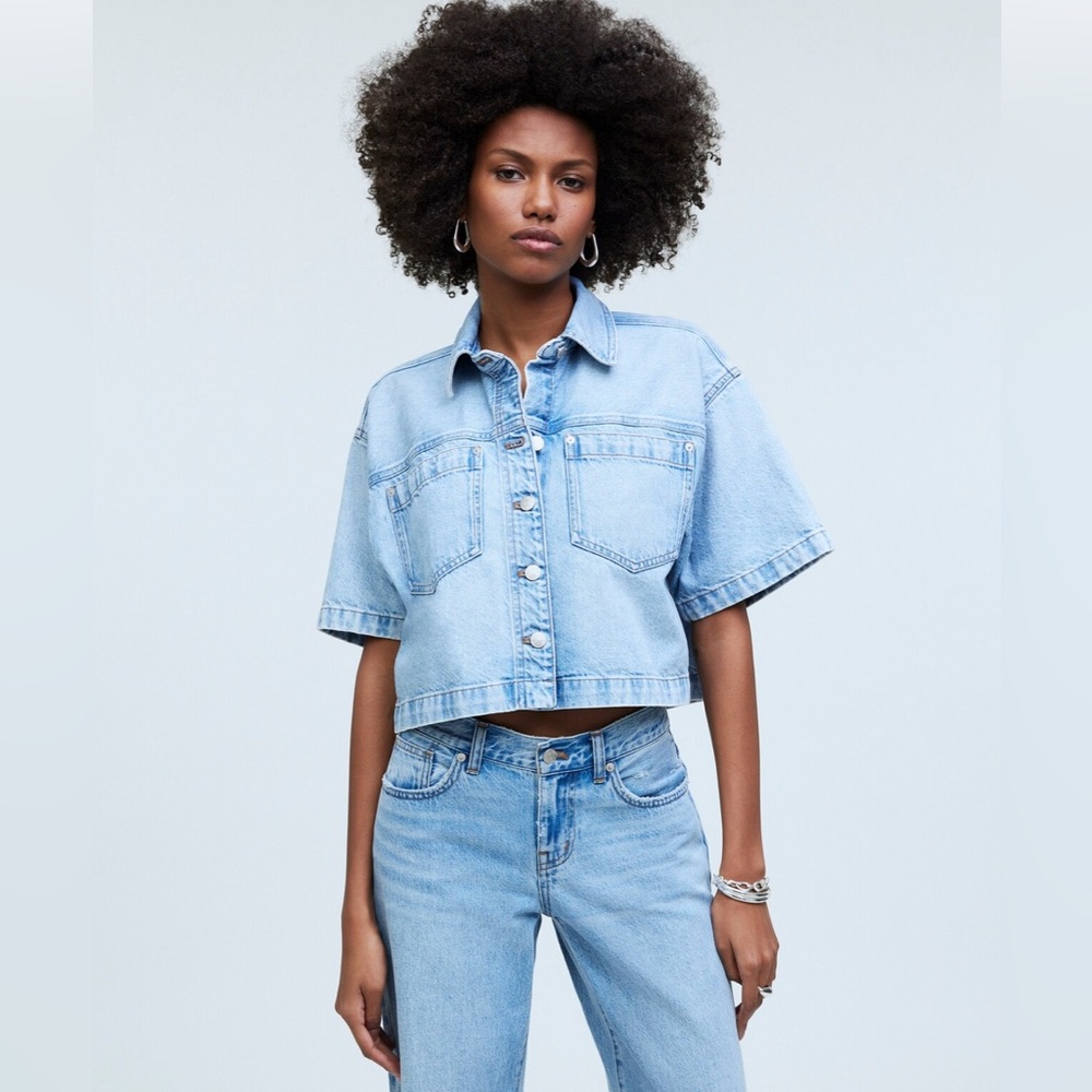 Madewell Denim Short-Sleeve Shirt-Jacket in Ahern Wash | size xs
